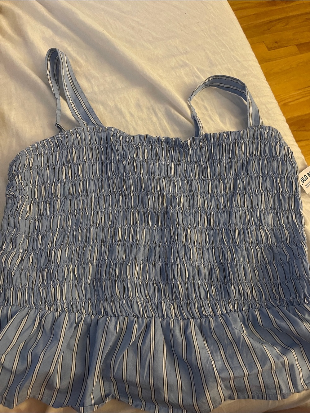 Old Navy Blue and White Striped Smocked Tank